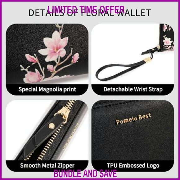 Large RFID Blocking Leather Wristlet Wallet with 10 Card Slots - Picture 5 of 8